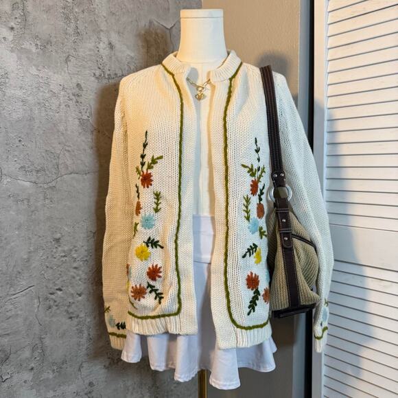 Multi- colored floral embroidered cardigan sweater - Picture 4 of 7